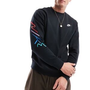 Nike Mens Club Fleece Colorful embroidered Graphic Crewneck Sweatshirt XXL Black